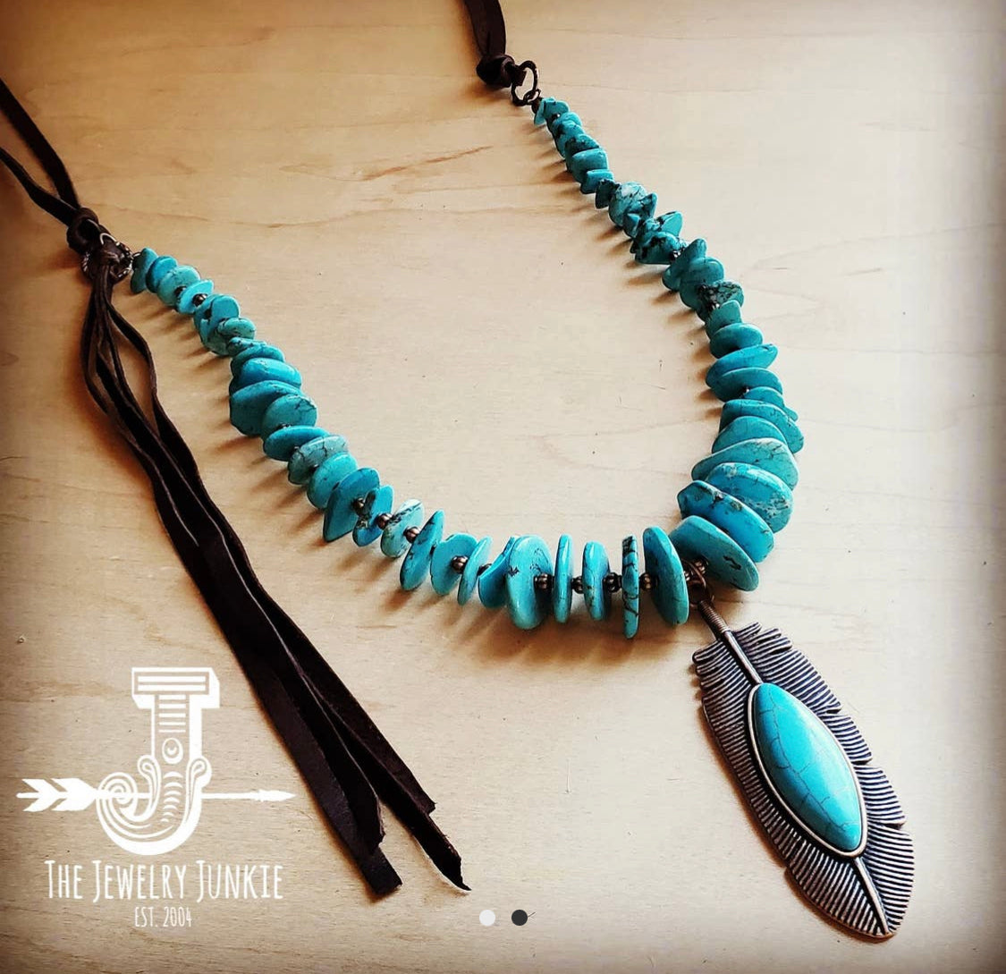 Blue Turquoise Necklace w/ Leather Tassel and Pendant 250g - Forever Western Boutique