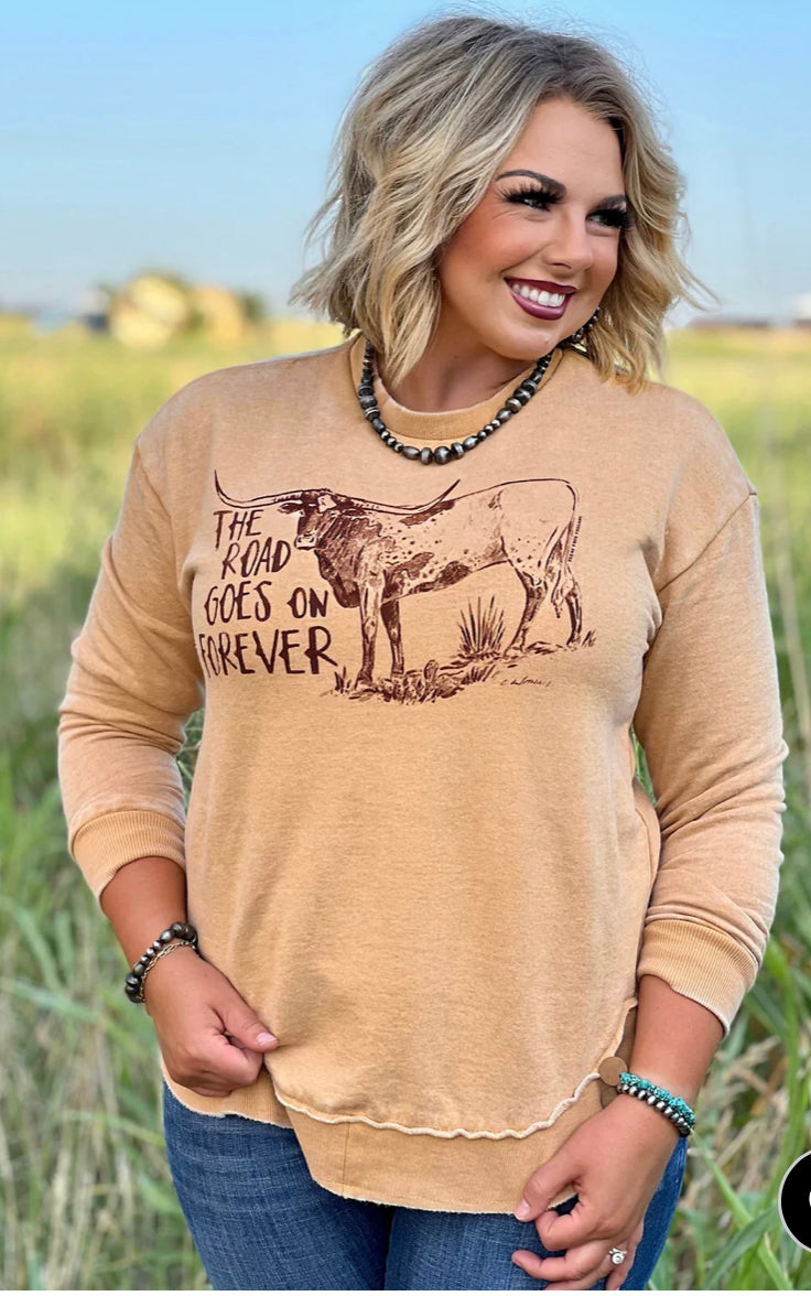 The Road Goes on Forever Sweatshirt - Forever Western Boutique