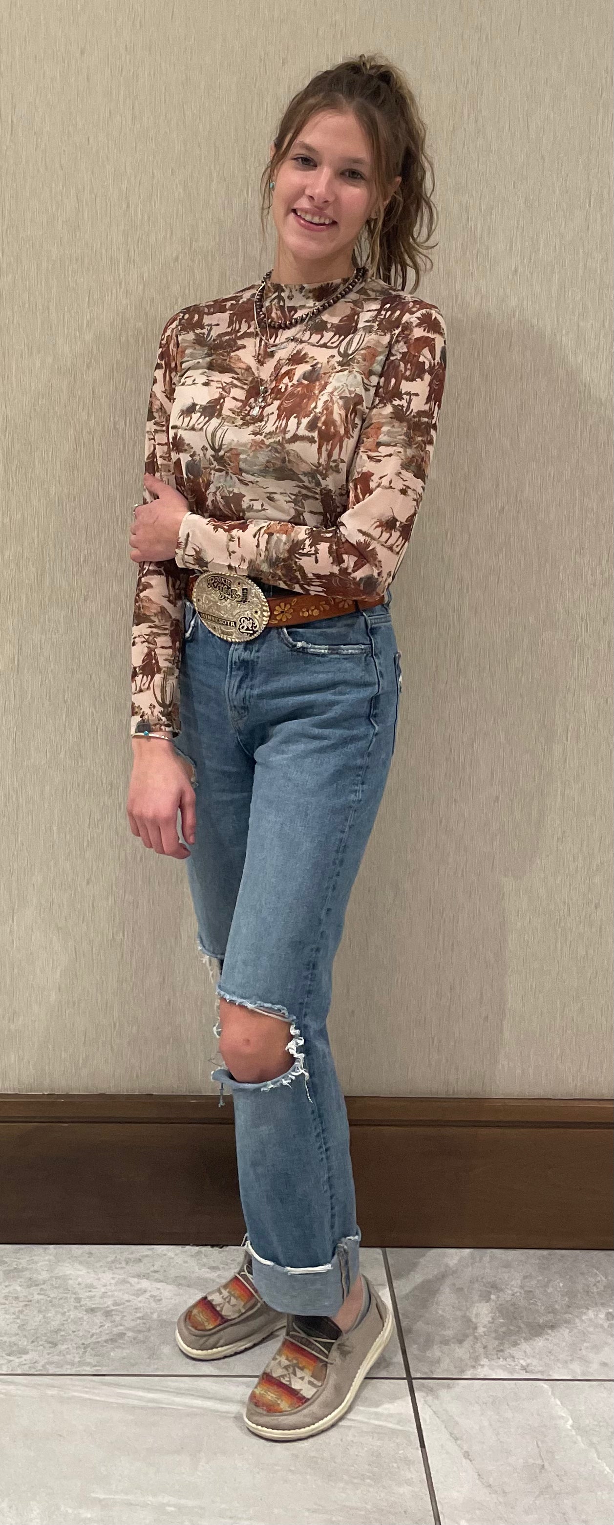 Cowboy Print Mesh Top - Forever Western Boutique