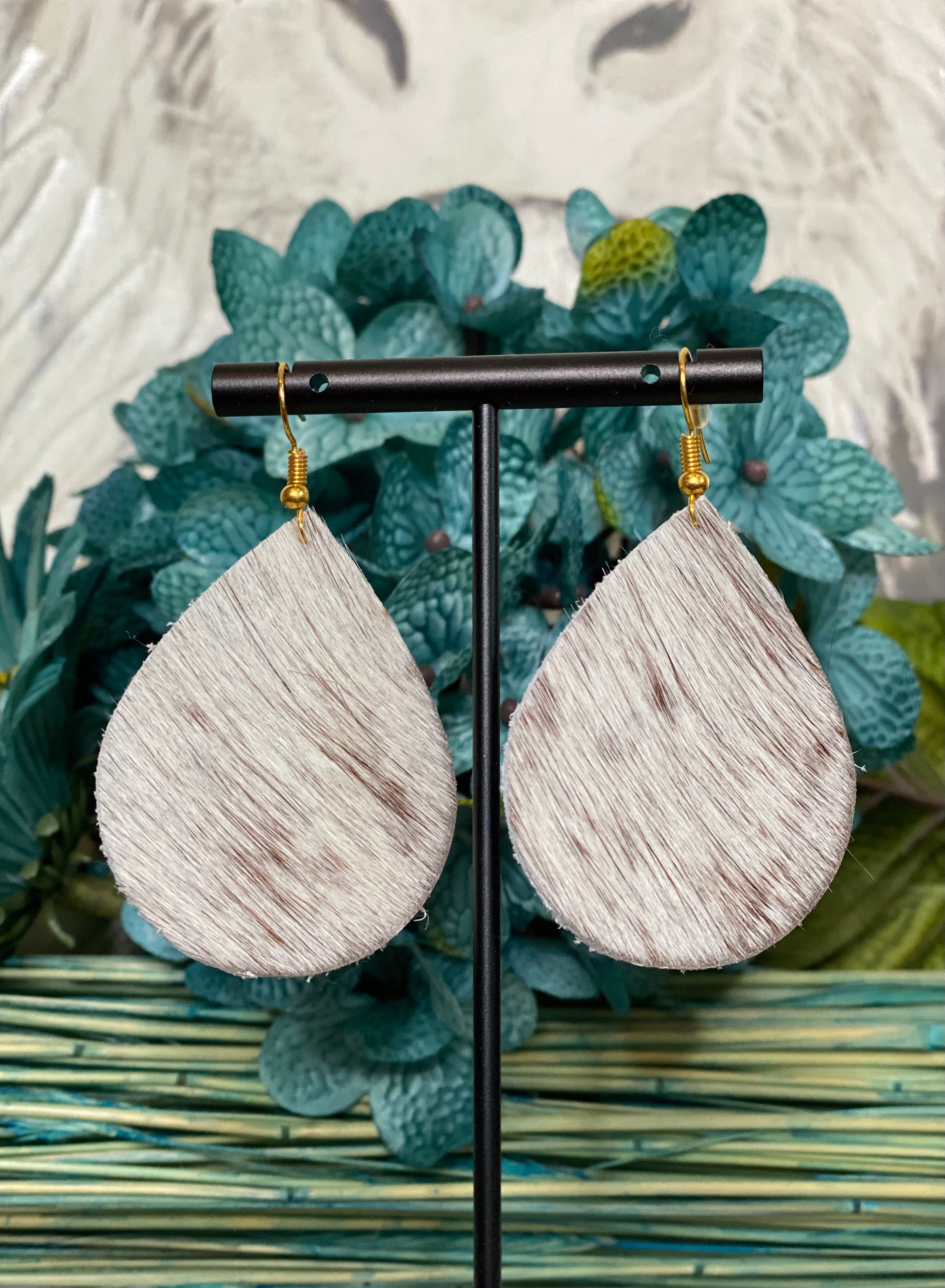 White and Brown Cowhide Earrings - Forever Western Boutique