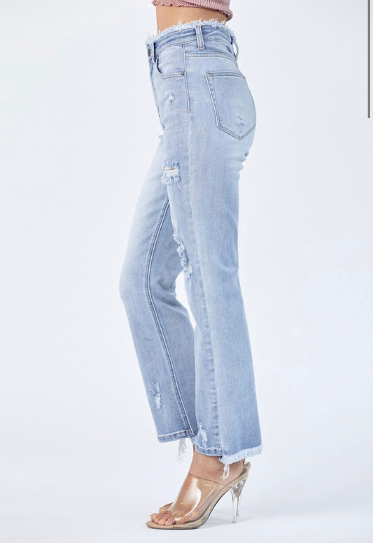 High Rise Fray Waist Straight Leg Jeans by Risen - Forever Western Boutique