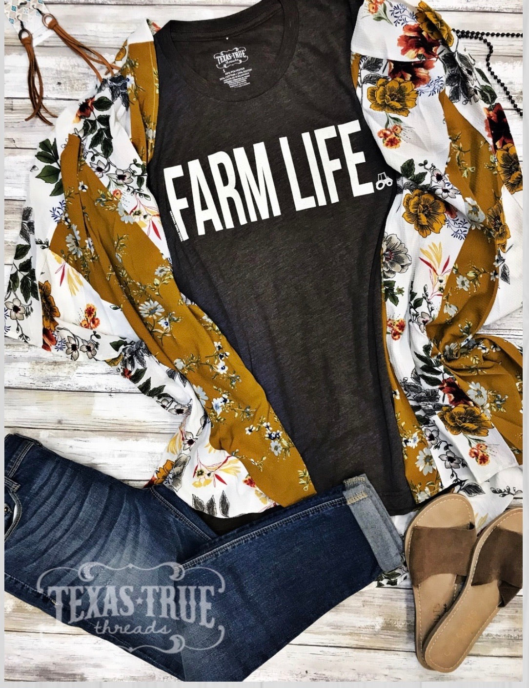 Farm Life Tee- Macchiato Brown - Forever Western Boutique