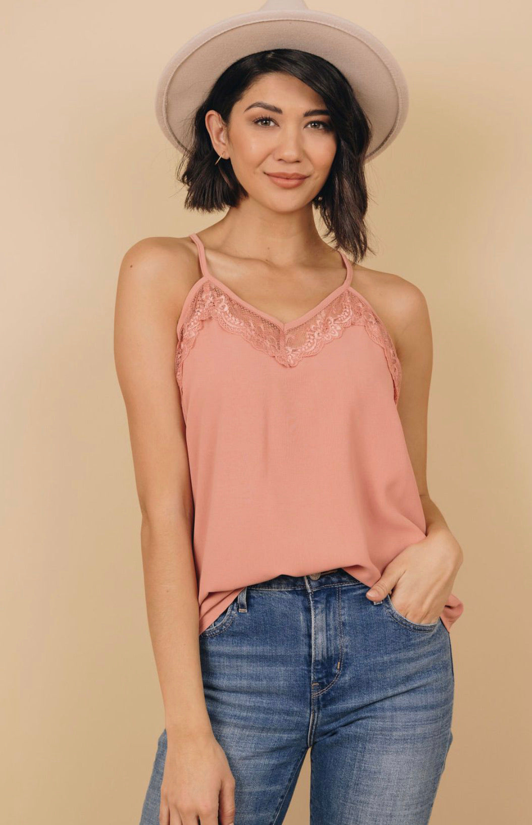 Flattered Lace Tank in Pink - Forever Western Boutique