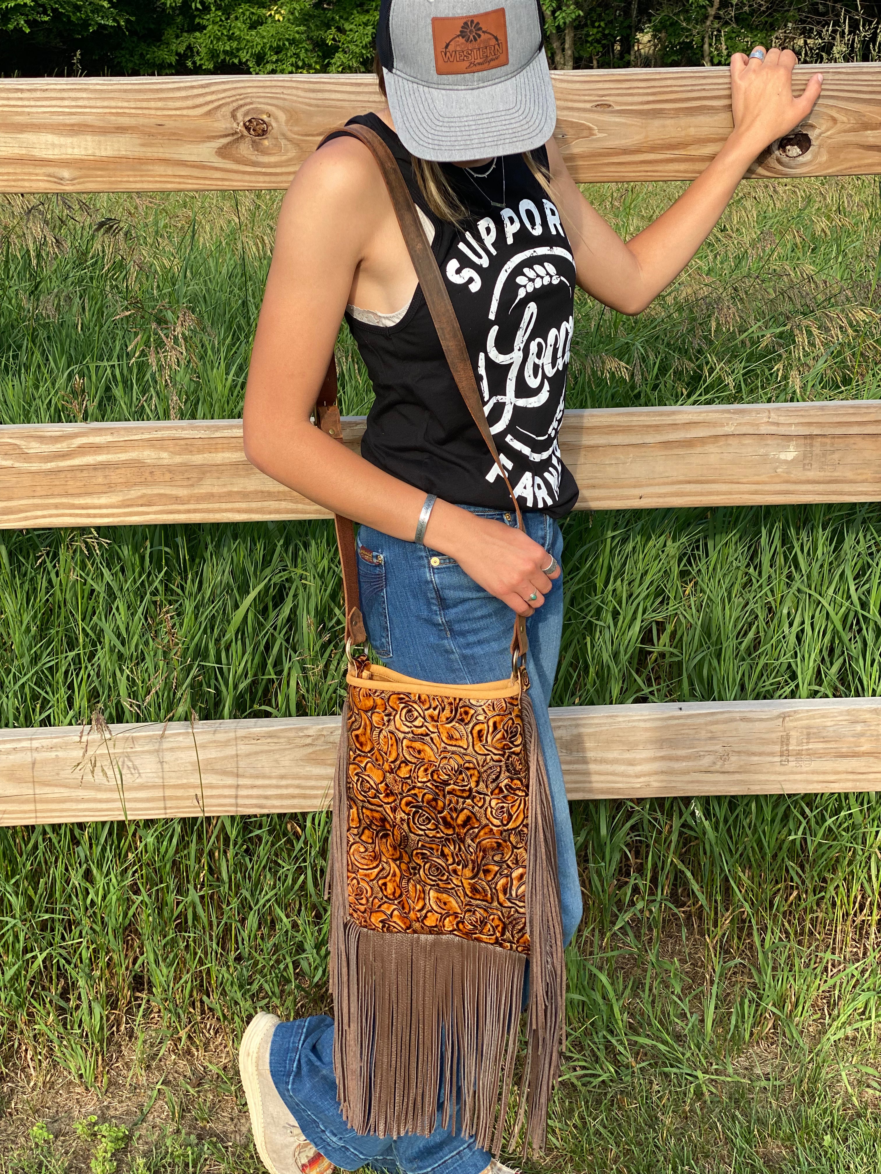 Medium Brown Tooled Leather Tote Bag - Forever Western Boutique