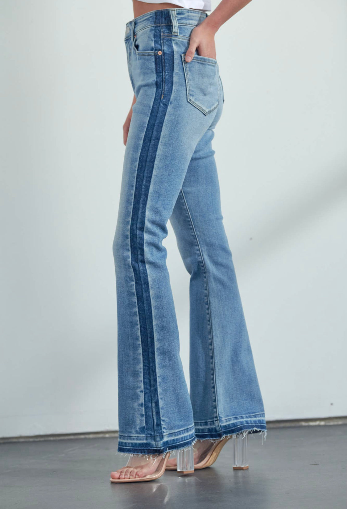 HIGH RISE STRETCH BOOTCUT W/RELEASED HEM & SIDE SHADOW JEANS - Forever Western Boutique