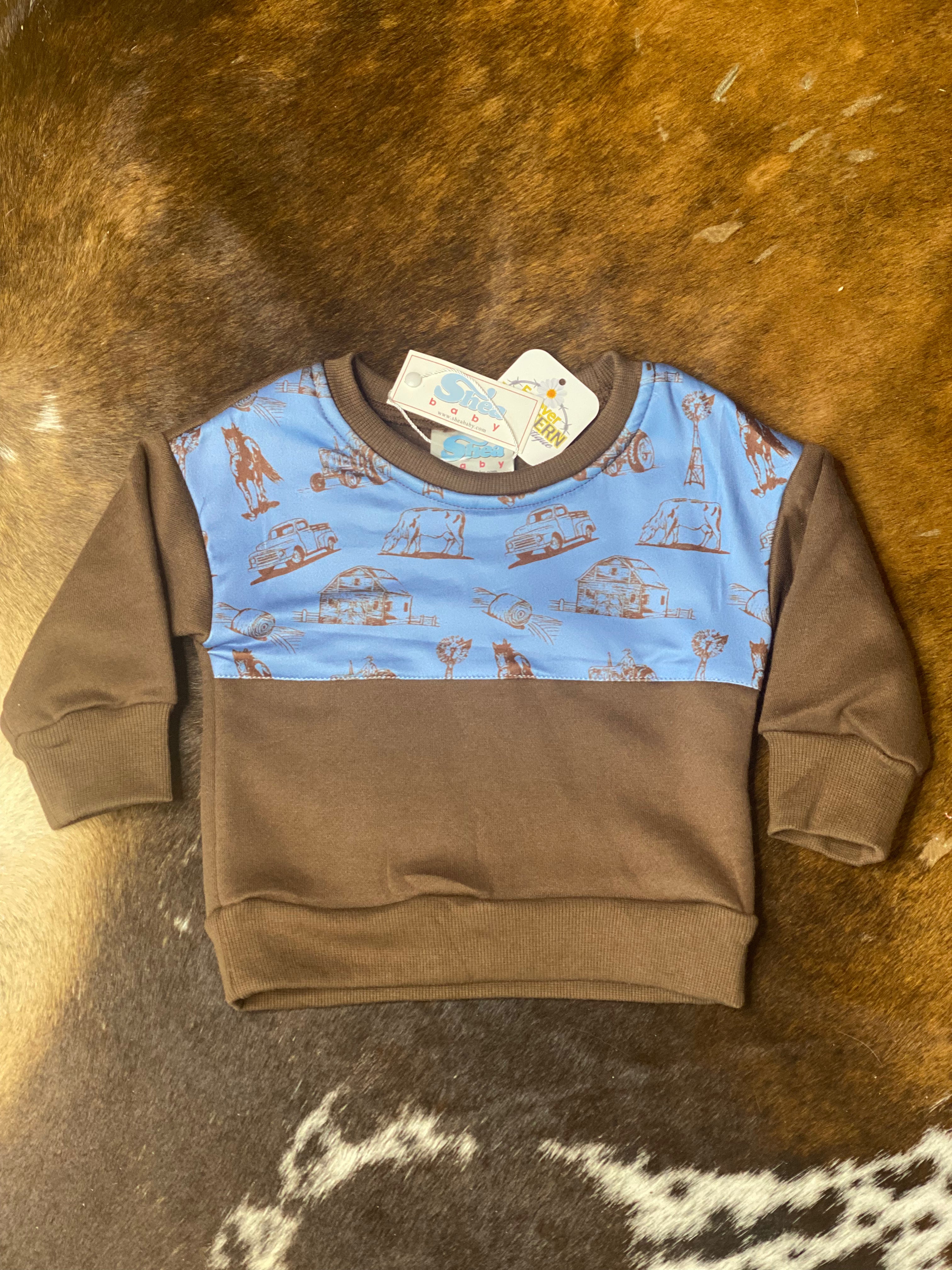 Brown & Blue Farm Sweatshirt - Forever Western Boutique