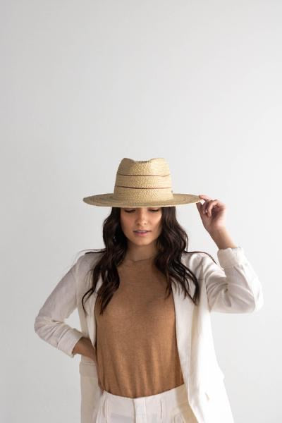 Camila Fedora-Natural with Stripes Straw Hat-Gigi Pip - Forever Western Boutique