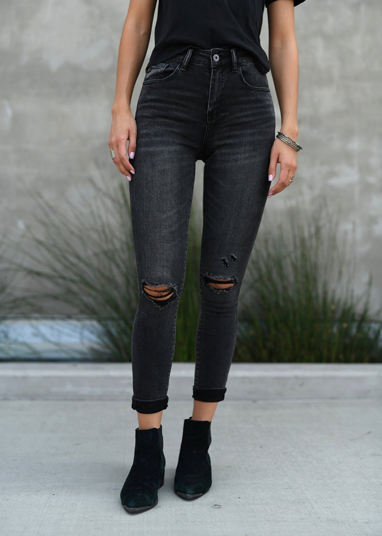 High Rise Distressed Ankle skinny jeans-Risen - Forever Western Boutique