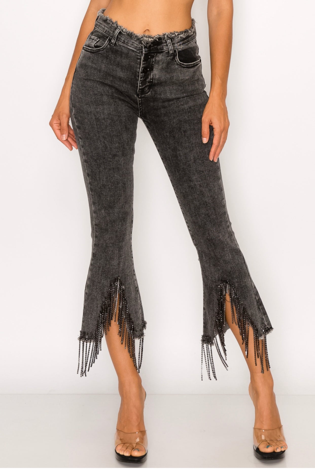 Metal Fringe Denim Pants - Forever Western Boutique