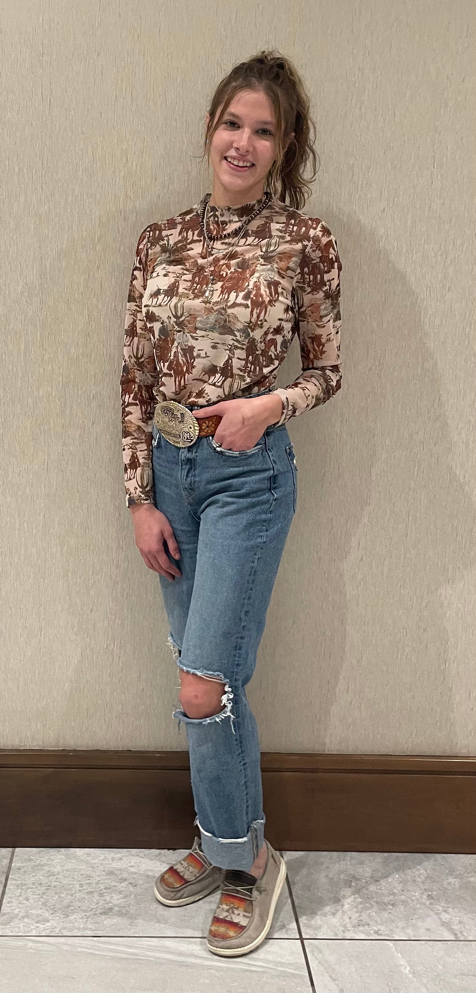 Cowboy Print Mesh Top - Forever Western Boutique